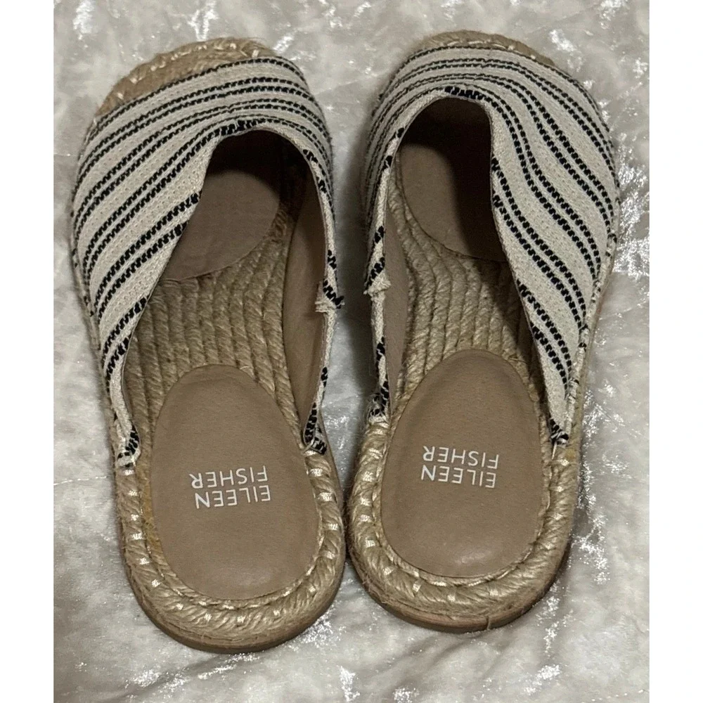 Eileen Fisher Cream Striped Milly Canvas Espadrille Sandals Size 7.5 Bohemian